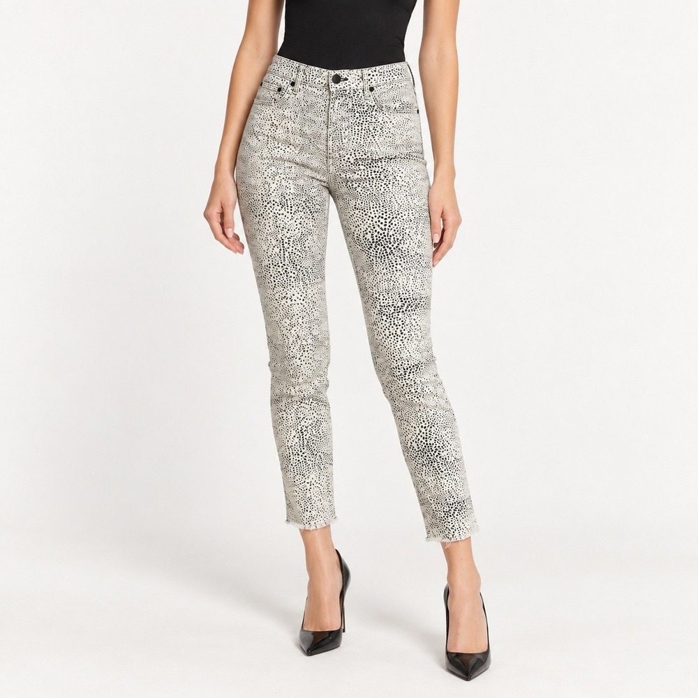 GRLFRND Edgy Minimalist Animal Print Reed High Rise Slim Jeans Size 25 Dot NWT